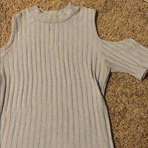 Short sleeved, cold-shoulder sweater